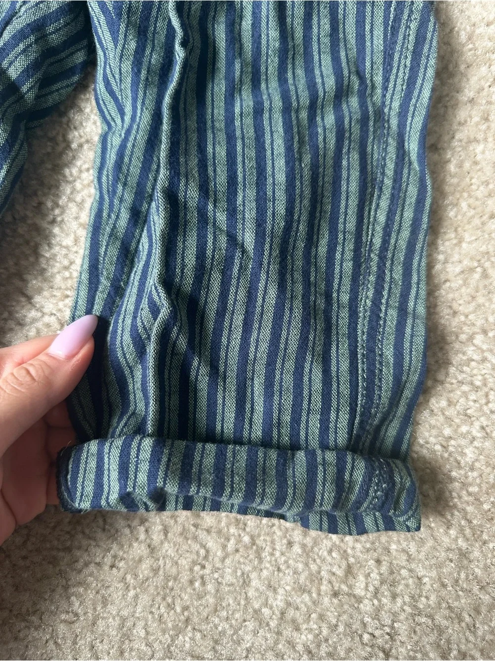 H&M Toddler 2-Piece Outfit Size 2T | Mint Pocket Tee & Blue Striped Linen Pants